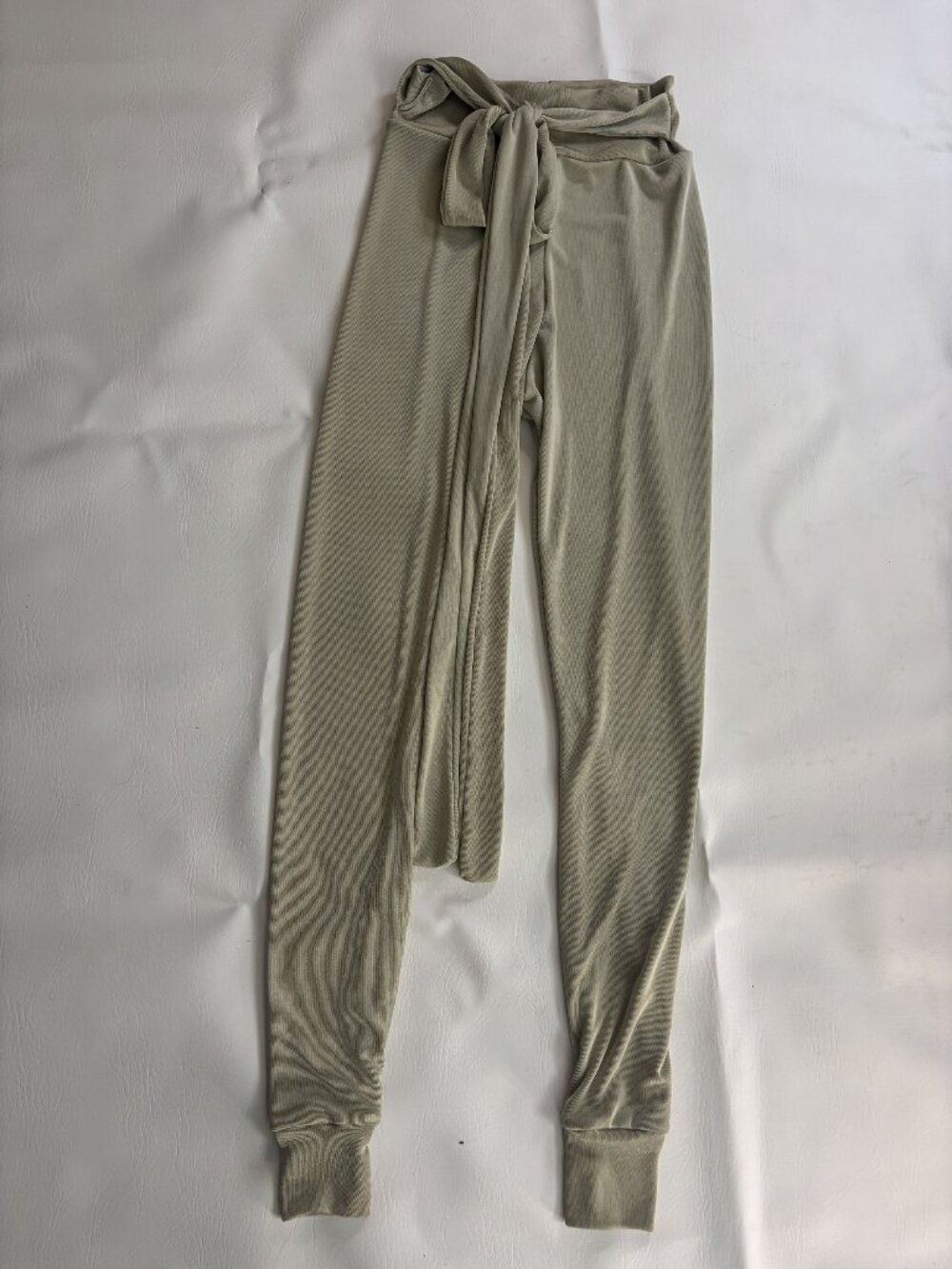 Victoria Leigh Ribbed Knit Olive Green Wrap Pants With Tie Waist Size 24" Waist